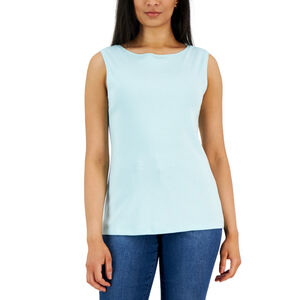 Karen Scott Women's XXL 100% Cotton Light Blue Boat-Neck Tank Top NWT